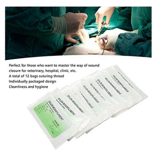(As show, One size) 12Pcs Suture Practice Thread Individual Package Suturing Thread Set with CurvedNeedle and Nylon Materials (4/0) 1