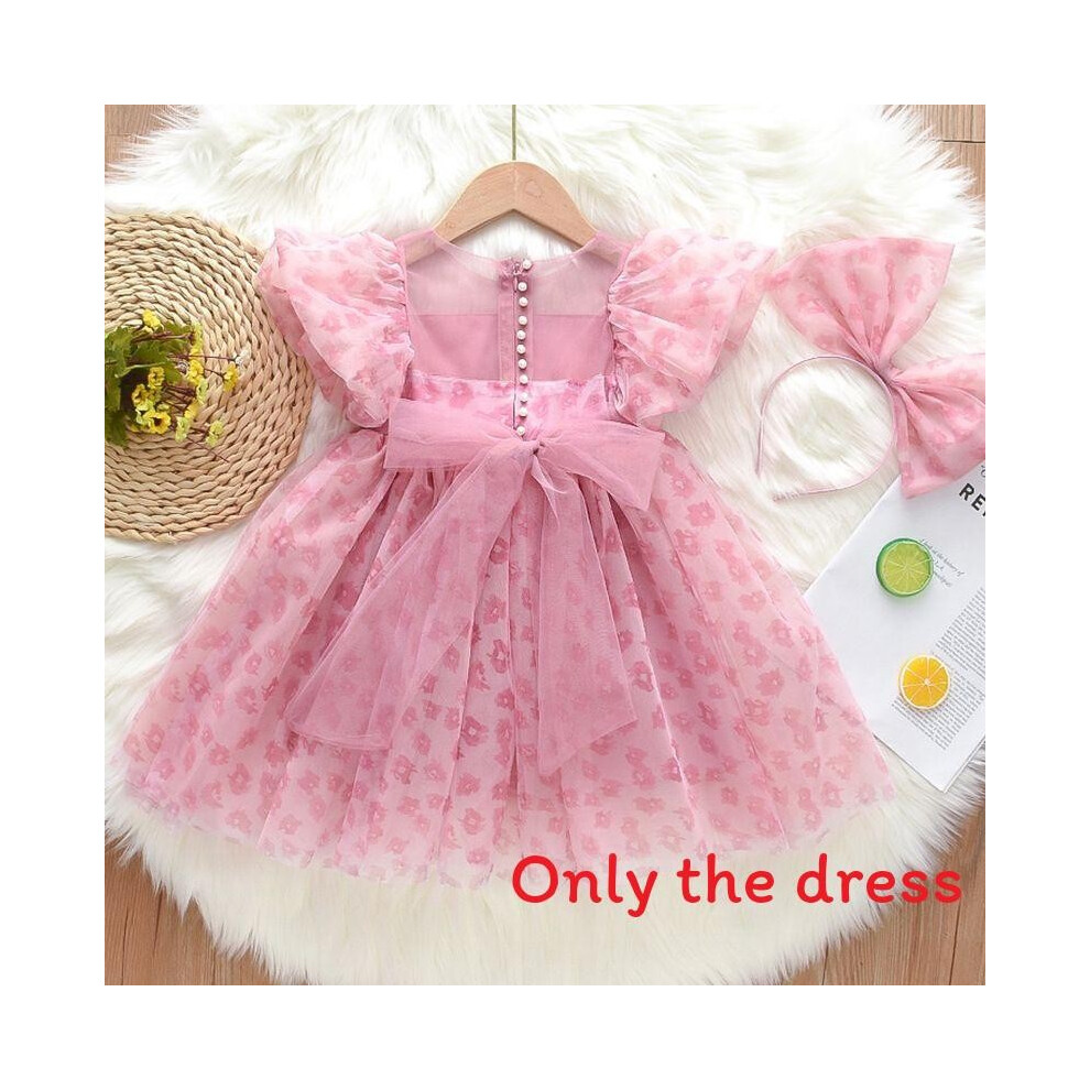 (100Cm)Dulce Vestido Princesa De Malla Para NiñOs Accesorios De Lazo Y Perla PatróN Floral-image