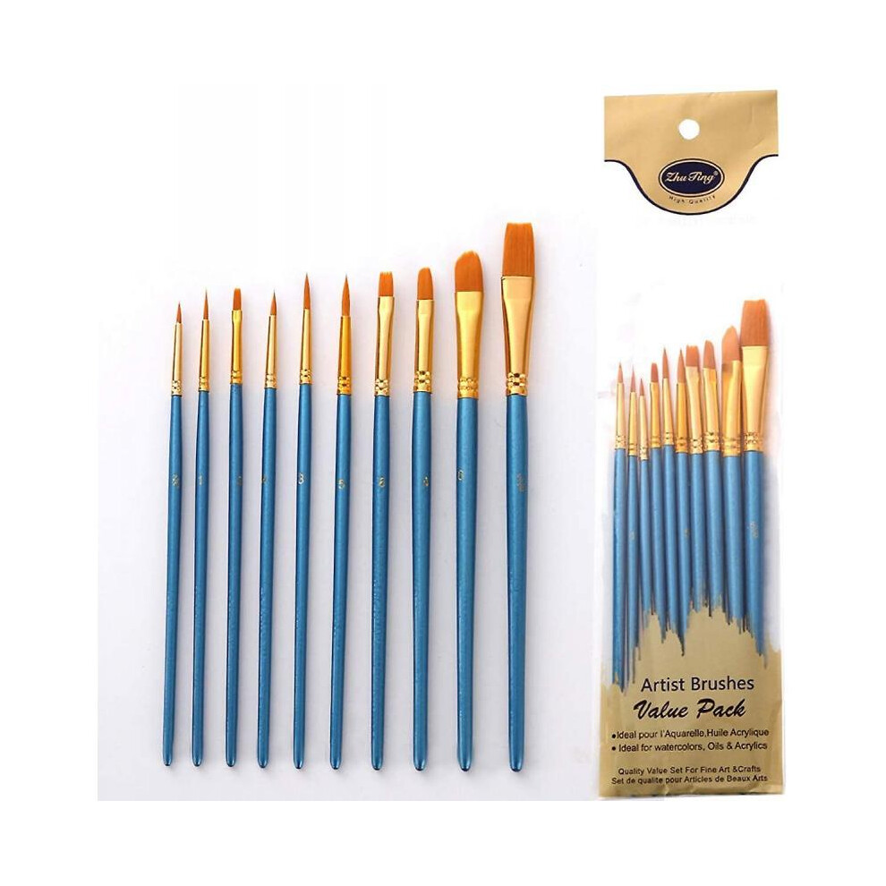 10 Pieces Acrylic Paint Brushes - Oil Painting Brush for Watercolour, Gouache Painting, Nylon Artist Brushes Smooth Feather,watercolor Brushblue