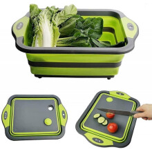 Green Collapsible Cutting Board with Colander,Multifunction Silicone Folding Chopping Board Dish ,Draining & Washing Vegetables Fruits Pasta