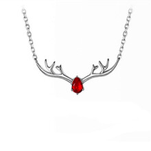 Birthstone Antler Pendant Necklace, Minimalist Deer/Elk Horn Animal Cubic Zirconia Jewelry Women Necklace