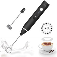 Milk Frother Handheld, Rechargeable Whisk Drink Mixer for Coffee with Art Stencils, Coffee Mixer for Cappuccino, Hot Chocolate Match etc
