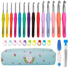 14 Sizes Crochet Hooks Set,2mm(B)-10mm(N) Ergonomic Crochet Hooks with Case Extra Long Crochet Needles