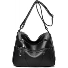 Soft Ladies Leather Crossbody Bags Lightweight Shoulder Handbags for Women Multi-Pocket with Adjustable Shoulder Strap ,Black