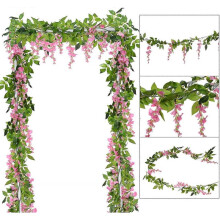 4Pcs 6.6Ft/Piece Artificial Flowers Artificial Wisteria Vine Rattan Silk Hanging Flower for Home Garden Outdoor Ceremony Wedding Arch Floral Decor(Pin
