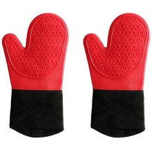 Grill Gloves, Silicone Oven Gloves, Heat-Resistant Kitchen Gloves, Cooking Insulation Tools, Grill Baking Tools * Red