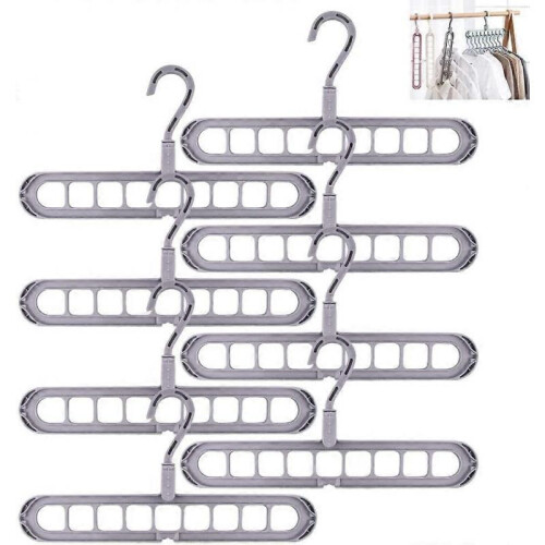 Magic Coat Hanger, Coat Hanger, Multifunctional, Rotatable, Shockproof, Foldable, 8 Pieces for Dormitory, Workplace, Gray