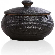 Ceramic Ashtray with Lids, Windproof, Cigarette AshtrayAsh Holder for Smokers,Desktop Smoking Ash Tray for Home Office Decoration - Black
