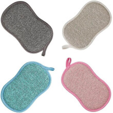 Dishwashing Sponge Washable Antibacterial Microfiber Reusable Double Sponge Scouring Pads for Nonstick Pots Pans Pots (4pcs Sponge)