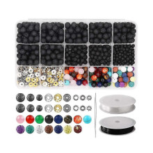 (As show, One size) Lava Beads Kit Lava Stone Rock Beads Chakra Beads Spacers Beads Essential Oils Bracelet Necklace Je