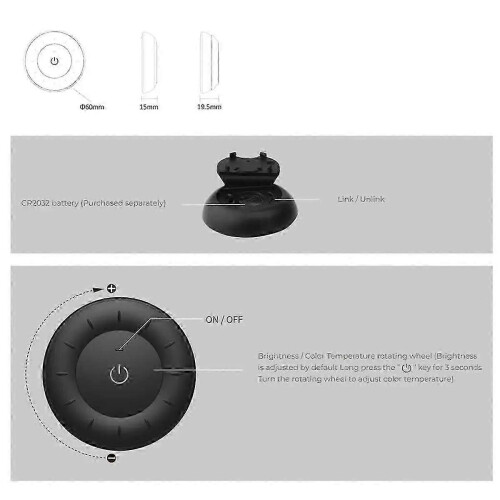(As show, One size) K3S Panel Thumbwheel Remote 2.4G Brightness Color Temperature Adjustable Wireless Controller Black 2