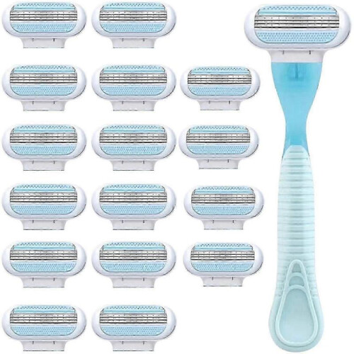 (Blue Handle. 16 Refills) Razor Blades Women, Razor Blade Refills, Designed For A Comfortable Shave Smooth Glide