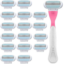 (Pink Handle. 16 Refills) Razor Blades Women, Razor Blade Refills, Designed For A Comfortable Shave Smooth Glide