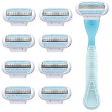 (Blue Handle. 8 Refills) Razor Blades Women, Razor Blade Refills, Designed For A Comfortable Shave Smooth Glide