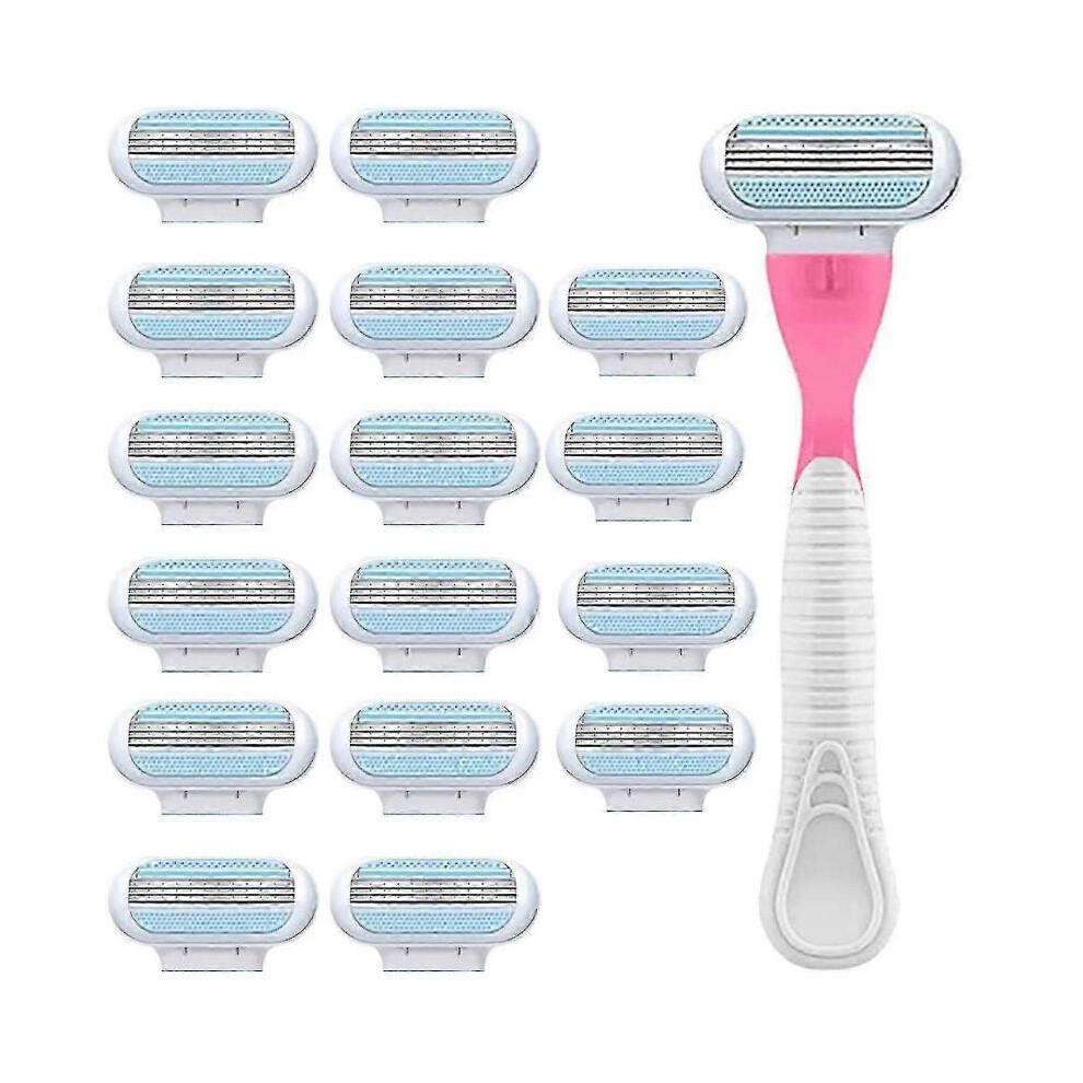 Pink ( Handle. 16 Refills) Razor Blades Women, Razor Blade Refills, Designed For A Comfortable Shave Smooth Glide