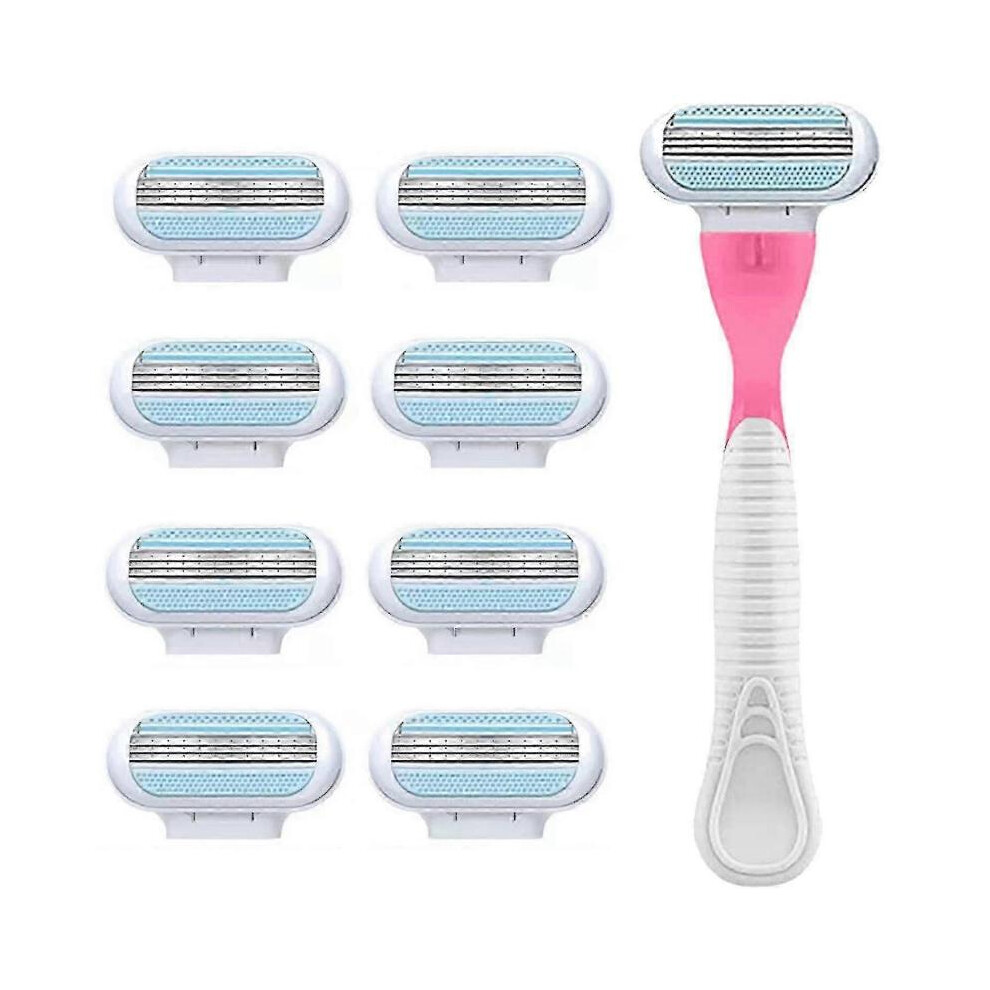 Pink ( Handle. 8 Refills) Razor Blades Women, Razor Blade Refills, Designed For A Comfortable Shave Smooth Glide