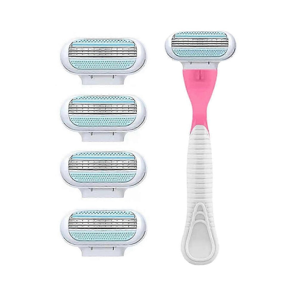 Pink ( Handle. 4 Refills) Razor Blades Women, Razor Blade Refills, Designed For A Comfortable Shave Smooth Glide