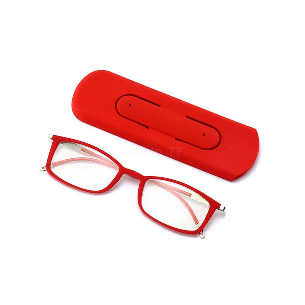 (Red, =+3.00 strength) Slim Anti-blue Light Reading Glasses Readers with Case +1.0~+4.0
