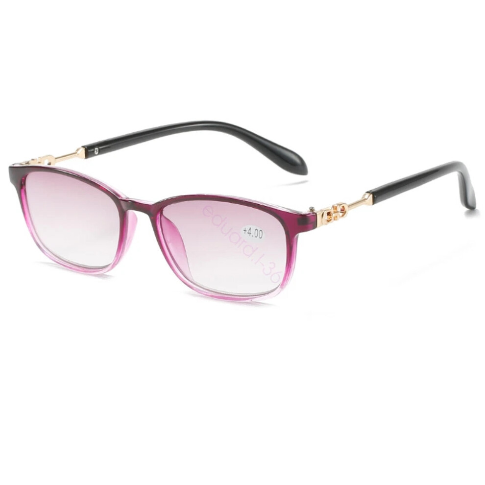 (+200, Purple) Square gradient lenses reading glasses for women high-definition