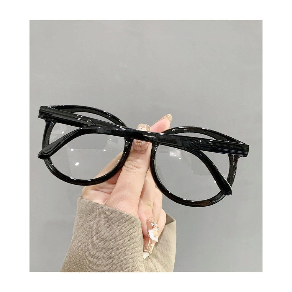 Black (+2.00 Strength, Glossy ) Fashion Round Frame Lightweight Clear Vision Reading Glasses +1.00~+4.00