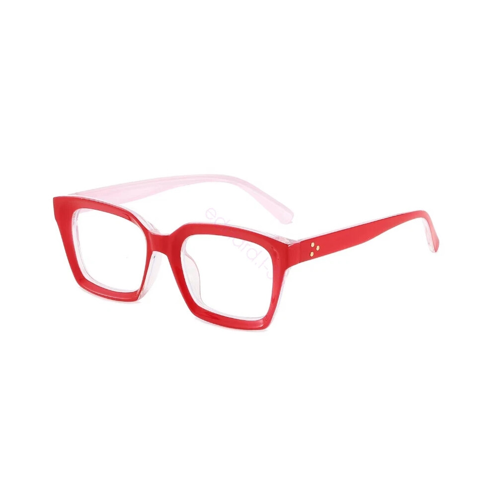 (Red, +150) Fashionable Square Reading Glasses Large Frame High-definition