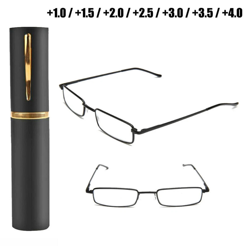 (+3.00 strength, 4) Unisex Stainless Steel Frame Resin Reading Glasses 1.00-4.00 With Tube Case