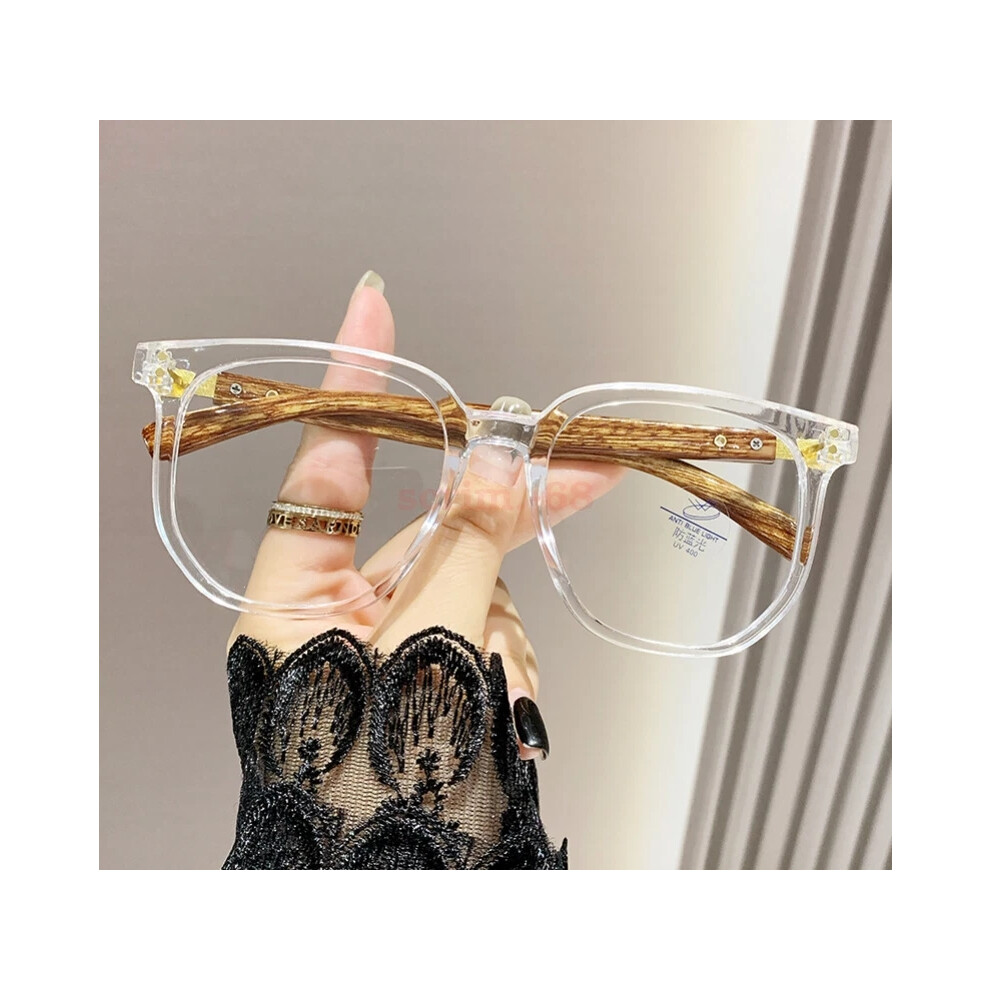 (+100, Transparent) Wood Grain Printing Large Frame Anti Blue Reading Glasses 0.0,+4.0-image-OPC-PHG9FV7-NEW