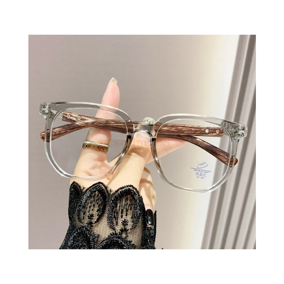 (+250, Transparent Gray) Wood Grain Printing Large Frame Anti Blue Reading Glasses 0.0,+4.0-image-OPC-PHG9FW2-NEW