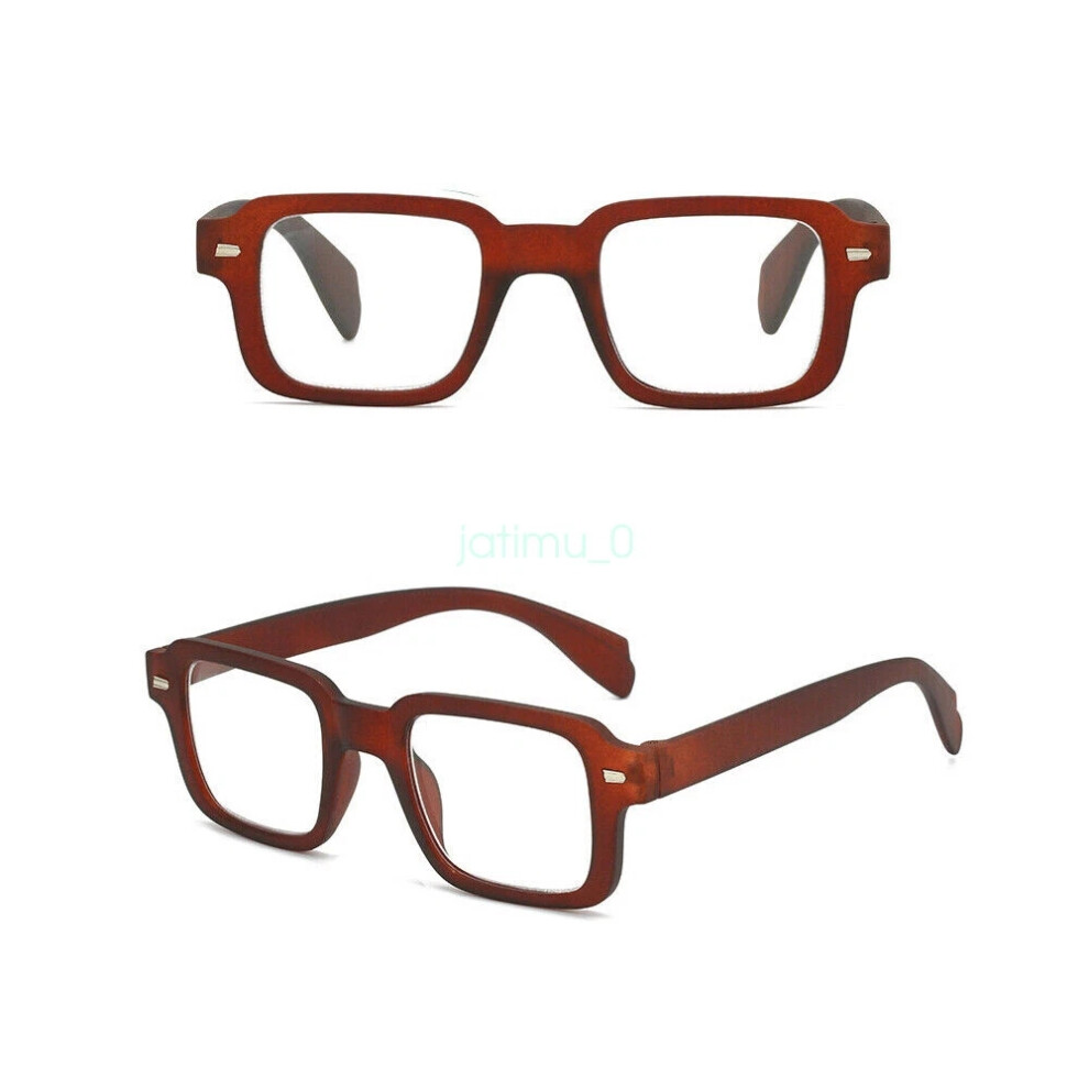 (+3.50 strength, Brown) 2Pair Square Reading Glasses 1.0-4.0 Matt Textured Frame Unisex-image-OPC-PHG9G6P-NEW