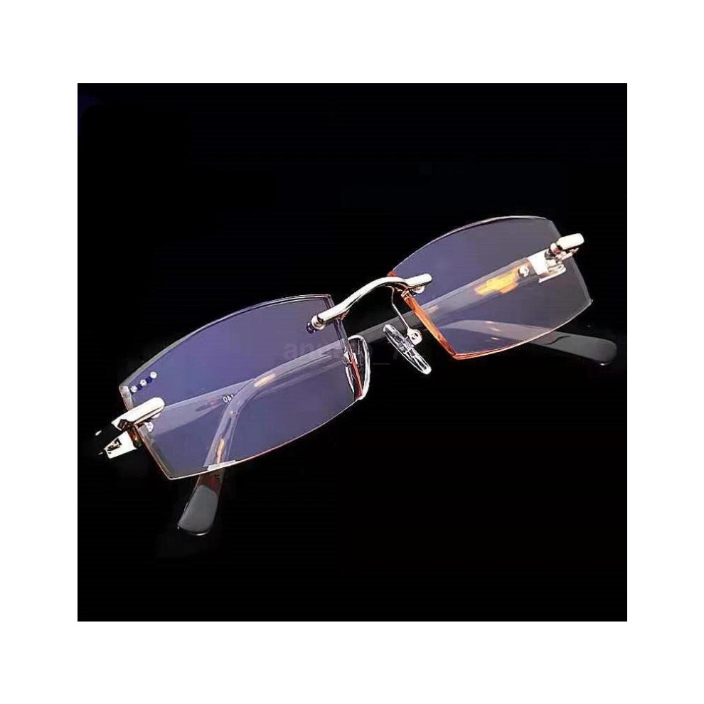 Gold/Blue/Light (, +2.50 Strength) Rimless Blocking Reading Glasses Classic Retro Presbyopic Glasses