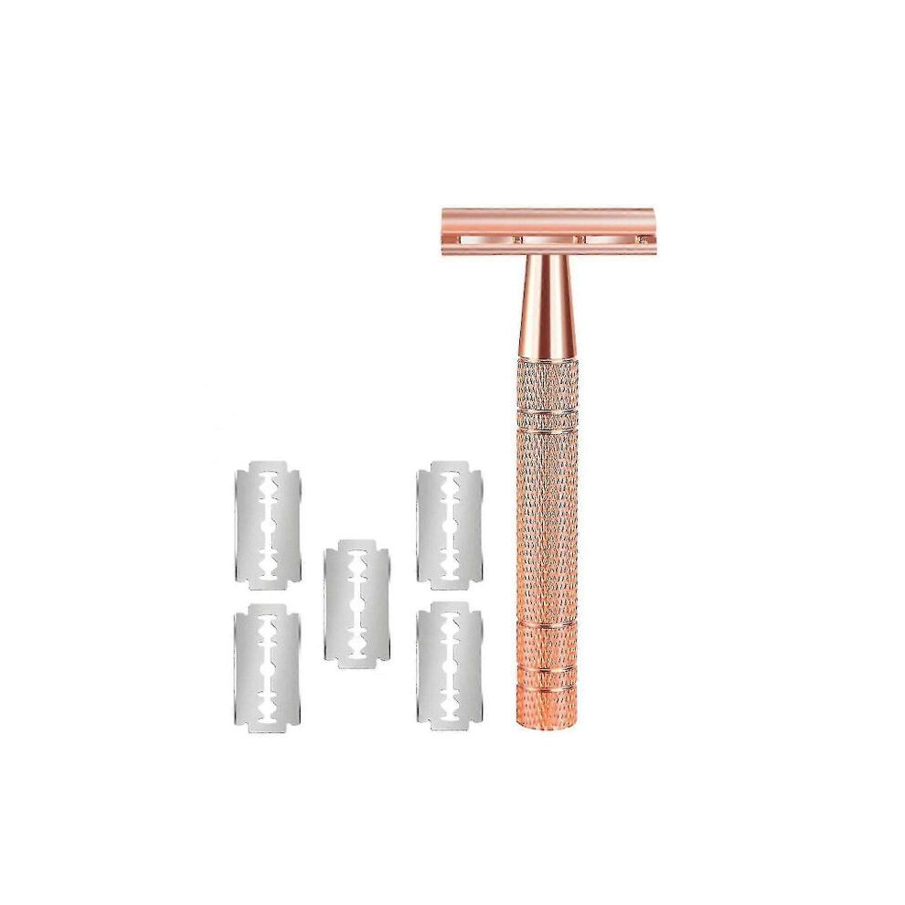 Gold (Gold) Reusable Double Edge Safety Razor For Women, Single Blade Razors For Men, With 5 Stainless Steel Razor Blades, Metal De Razor For A Close Smoot