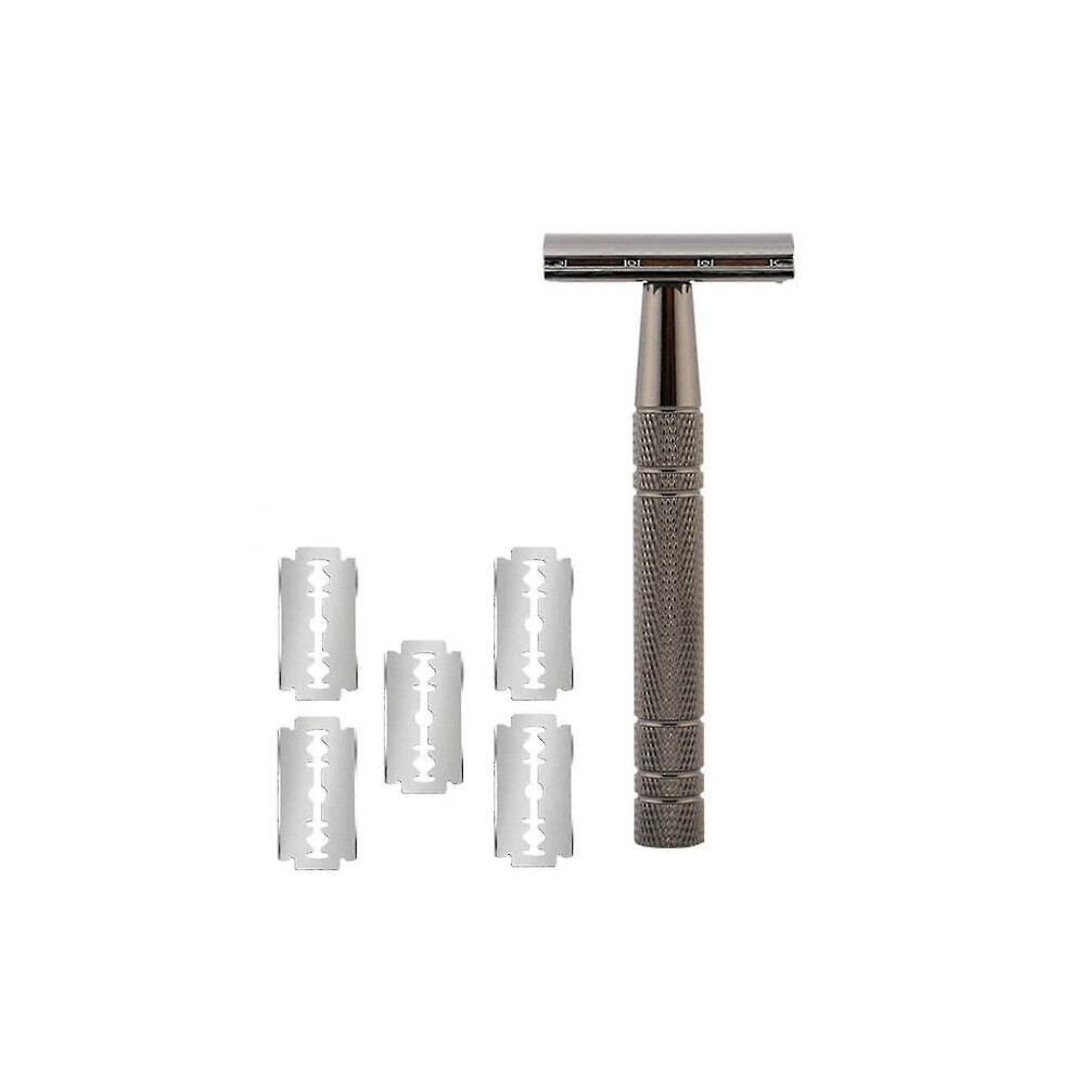 Black (Black) Reusable Double Edge Safety Razor For Women, Single Blade Razors For Men, With 5 Stainless Steel Razor Blades, Metal De Razor For A Close Smoo