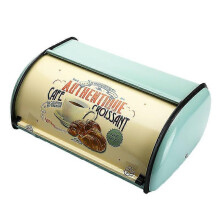 (As show, One size) Vintage Bread Box Storage Bin Rollup Top Light Blue Small Powder Coated Bread Iron Snack Boxes Food