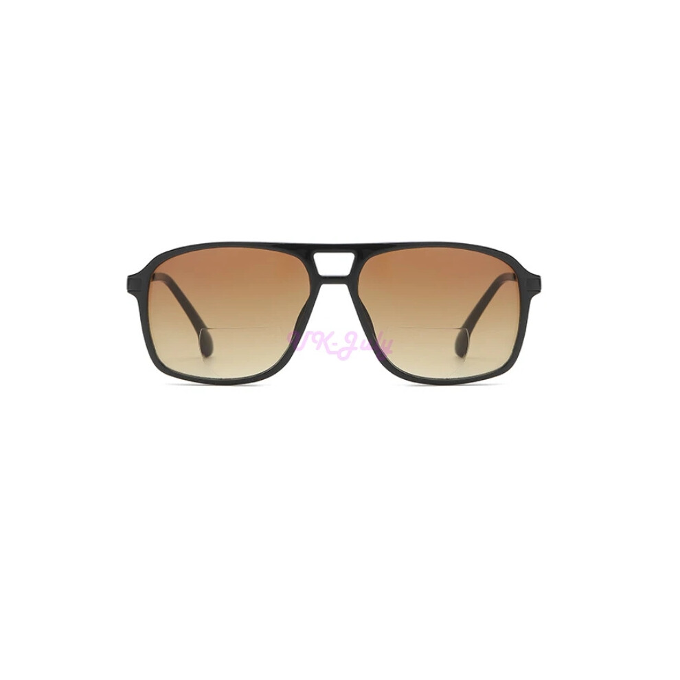 Brown (, =+2.00 Strength) Bifocal Tinted Reading Glasses Men Square Outdoor Sunglasses Uv Protection