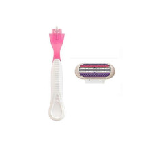 (Purple 1H1B) Safety Razor Women Female 3-Blades Blue Shaving Blades T-shaped Trimme Fusion Replaceable Cassettes Bikini Gift Hair Removal