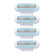 (Blue 4B) Safety Razor Women Female 3-Blades Blue Shaving Blades T-shaped Trimme Fusion Replaceable Cassettes Bikini Gift Hair Removal