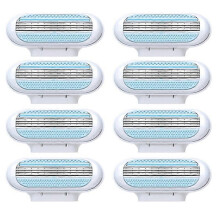(Blue 8B) Safety Razor Women Female 3-Blades Blue Shaving Blades T-shaped Trimme Fusion Replaceable Cassettes Bikini Gift Hair Removal