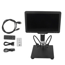(As show, One size) Digital Electron Microscope 1600X 1080P 24MP 10.1 Inch IPS LCD Soldering Microscope with LED Light Remote Control