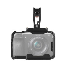 (As show, One size) Camera Cage with Top Handle Aluminum Alloy Camera Video Cage with Cold Shoe Mount Numerous 1/4 Inch & 3/8 Inch Threads Replacement for Sony A6700