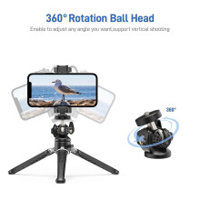 (As show, One size) Andoer MT-01 Desktop Tripod Stand 2 Levels Adjustable Height 360 Rotatable Ball Head with Phone Holder Flexible Extension Arm Max. 5kg Load Capacity f