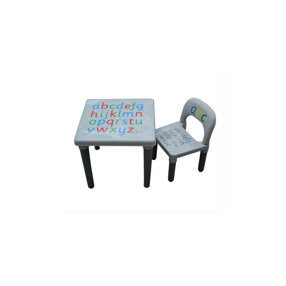 KIDS TABLE AND CHAIR SET ABC Alphabet Childrens Grey - Toddlers Childs