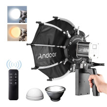 (As show, One size) Andoer 60W Portable LED Video Light COB Photography Light 2800K-6800K Dimmable 9 FX Effects with Mini Octagonal Softbox Reflector Handle Remote Contro