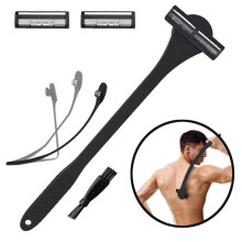 (Black) 2 in 1 Back Scrubber and Manual Razors for Men with Three Layer Blades and Comfortable Grip for Efficient Grooming Blue