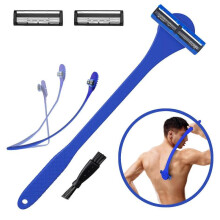 (Blue) 2 in 1 Back Scrubber and Manual Razors for Men with Three Layer Blades and Comfortable Grip for Efficient Grooming Blue