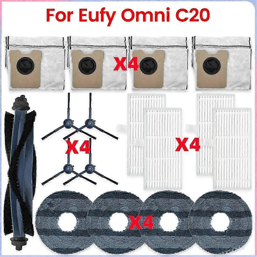 Kikidex (As Show, One Size) Compatible With Omni C20 Vacuum Parts Main Roller Side Brush Hepa Filter Mop Cloth Dust Bag Accessories