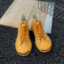 (Yellow, UK 13.5 Kids =EU 33) Kids Boys & Girls High Top Canvas Shoes Trainers Sneakers UK