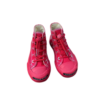 (Red, UK 12.5 Kids =EU 32) Kids Boys & Girls High Top Canvas Shoes Trainers Sneakers UK