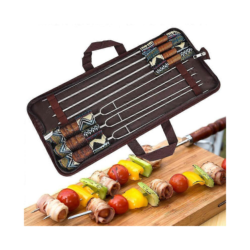 (style1722, One size) Outdoor BBQ Barbecue needle barbecue fork barbecue sign portable stainless steel U-shaped wooden handle picnic 7 piece set-image-OPC-PHG9X72-NEW