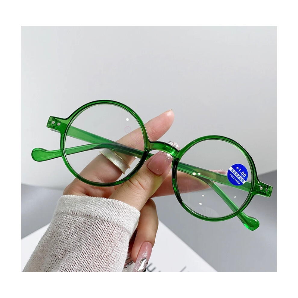 (Green, +3.00 strength) Round Anti Blue Light Reading Glasses Men Women Retro Presbyopic Readers