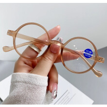 (Tea, +2.00 strength) Round Anti Blue Light Reading Glasses Men Women Retro Presbyopic Readers